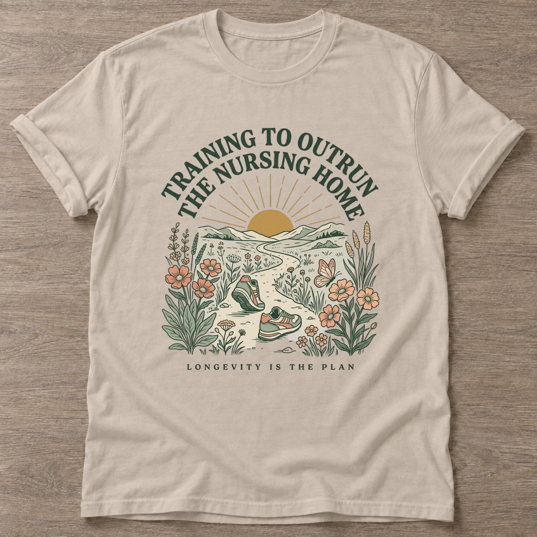 Sand Training To Outrun T-shirt — running design, for women who run