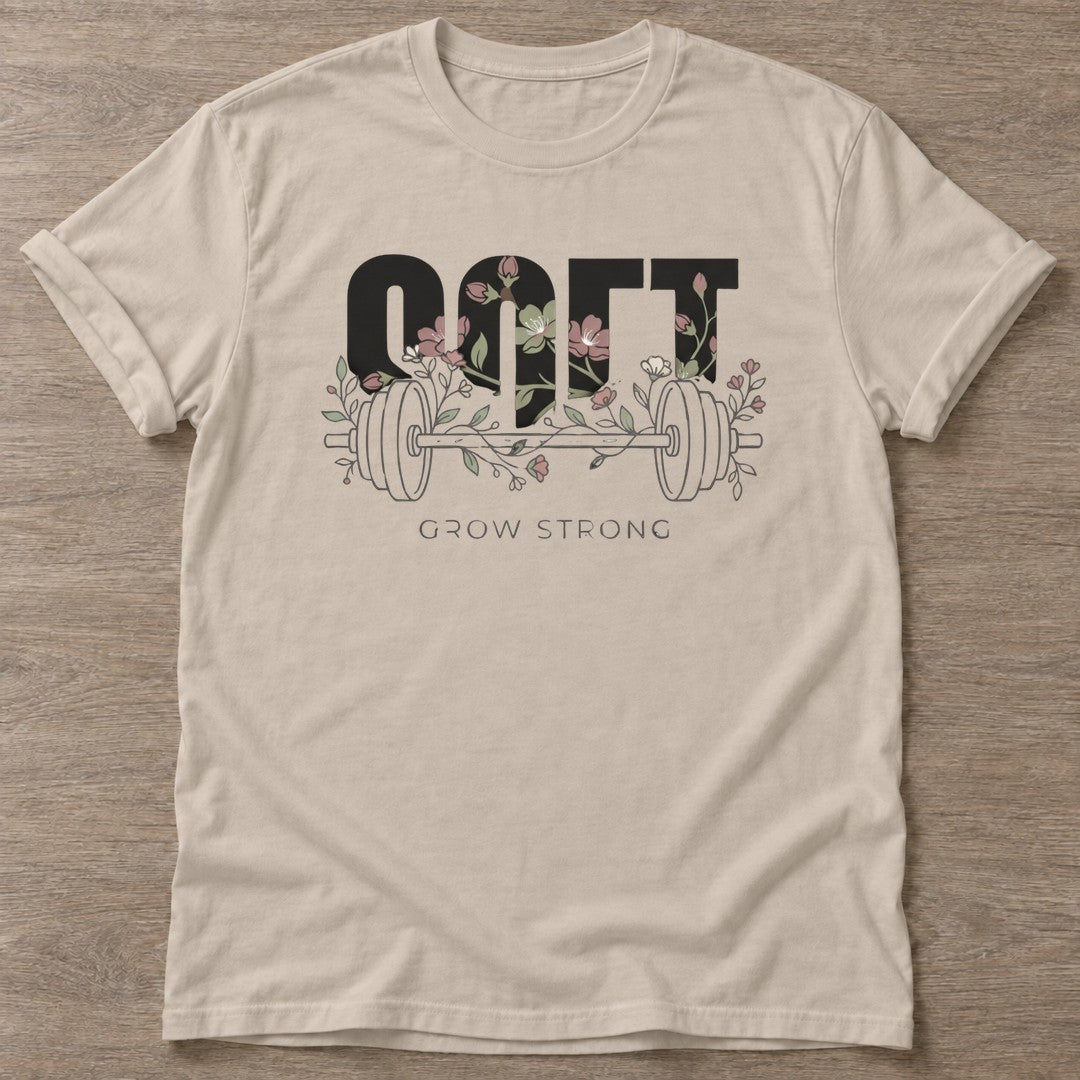 Sand Floral Gains T-shirt — floral strength design, for women who train