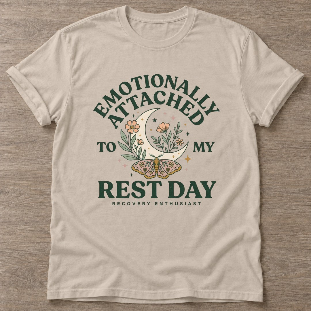 Sand Moth Moon Mood T-shirt — rest and recovery design, for women who train