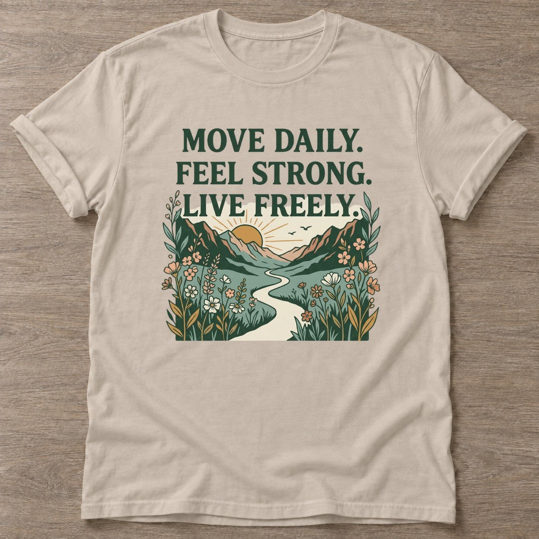 Sand Live Freely T-shirt — motivational slogan design, for women who train