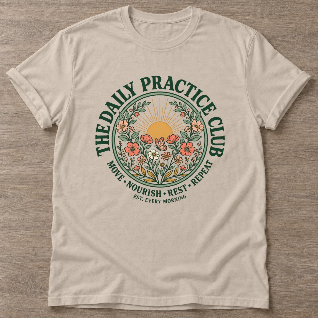 Sand Bloom Repeat T-shirt — floral strength design, for women who train