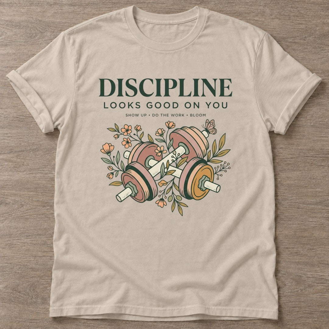 Sand Show Up Bloom T-shirt — floral strength design, for women who train