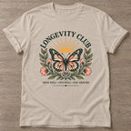 Sand Butterfly Longevity T-shirt — longevity training design, for women over 40
