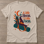 Sand Hocus Focus T-shirt — funny gym slogan, for women who train and laugh about it