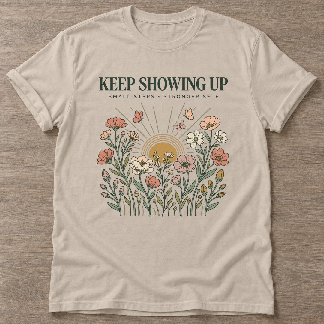 Sand Small Steps Strong T-shirt — motivational slogan design, for women who train