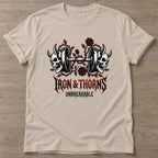 Sand Thorned Strength T-shirt — floral strength design, for women who train