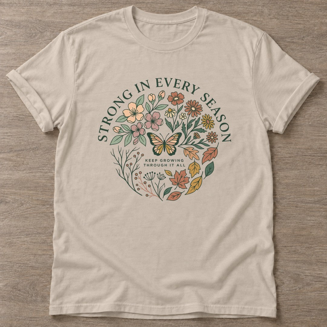 Sand Bloom Resilient T-shirt — floral strength design, for women who train