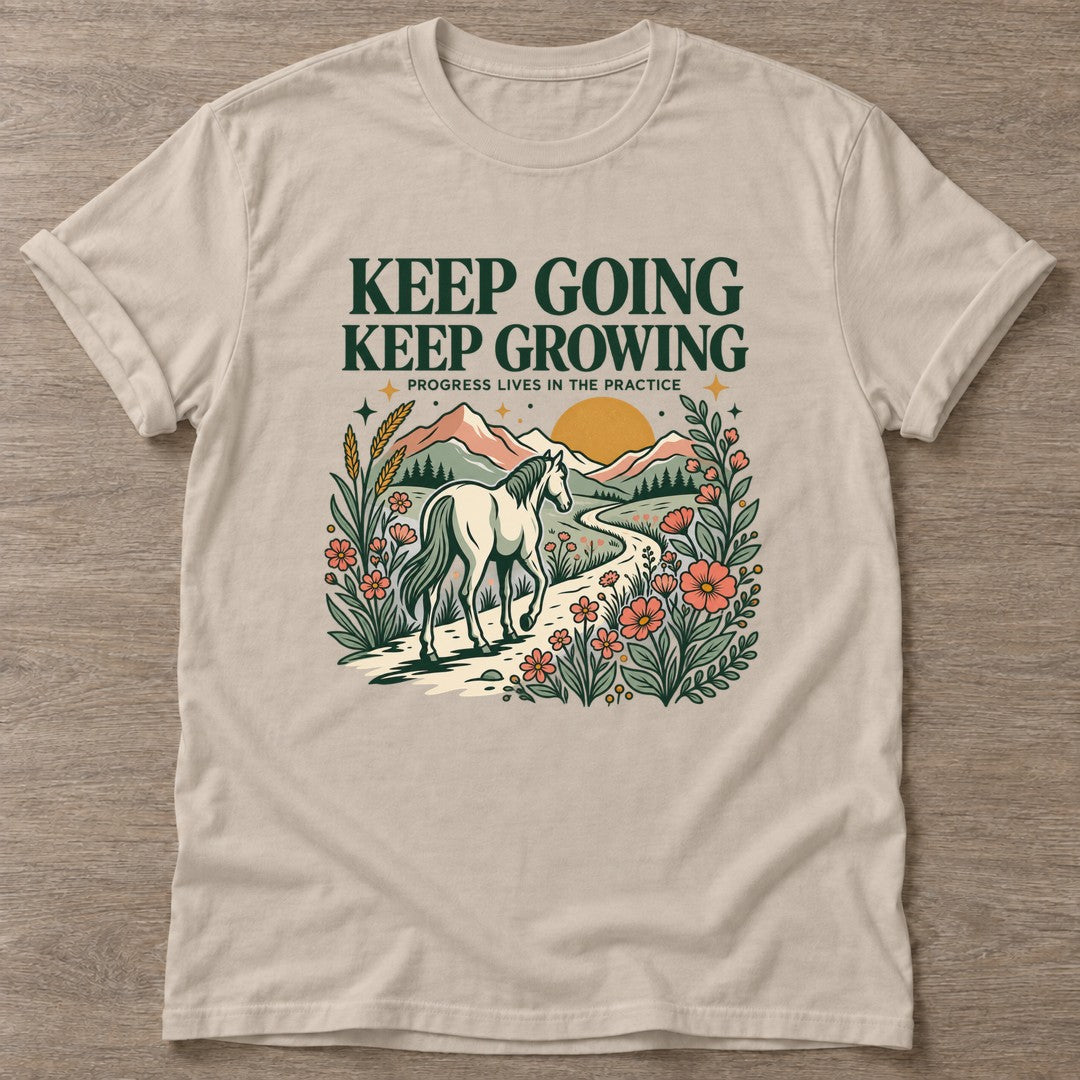 Sand Progress Practice T-shirt — growth mindset design, for women building a habit
