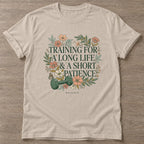 Sand Patience Over Perfection T-shirt — growth mindset design, for women building a habit