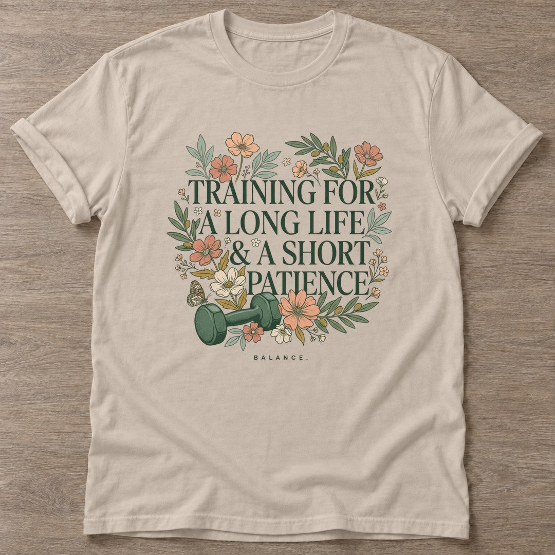 Sand Patience Over Perfection T-shirt — growth mindset design, for women building a habit