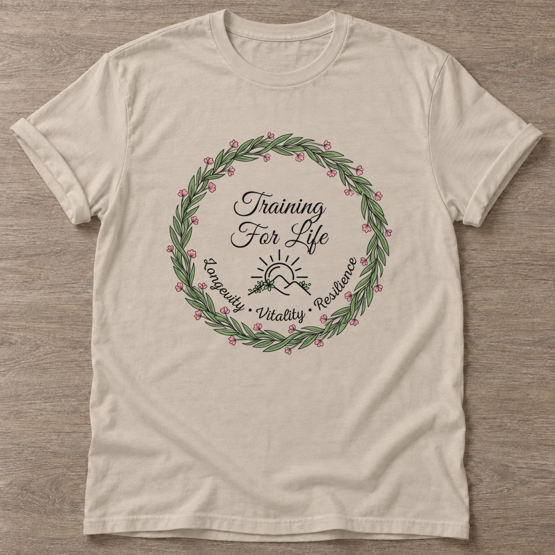 Sand Longevity Vitality T-shirt — longevity training design, for women over 40
