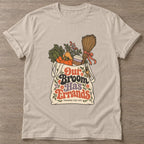 Sand Broomstick Vibes T-shirt — funny gym slogan, for women who train and laugh about it