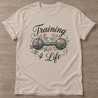 Sand Iron Rose T-shirt — floral strength design, for women who train