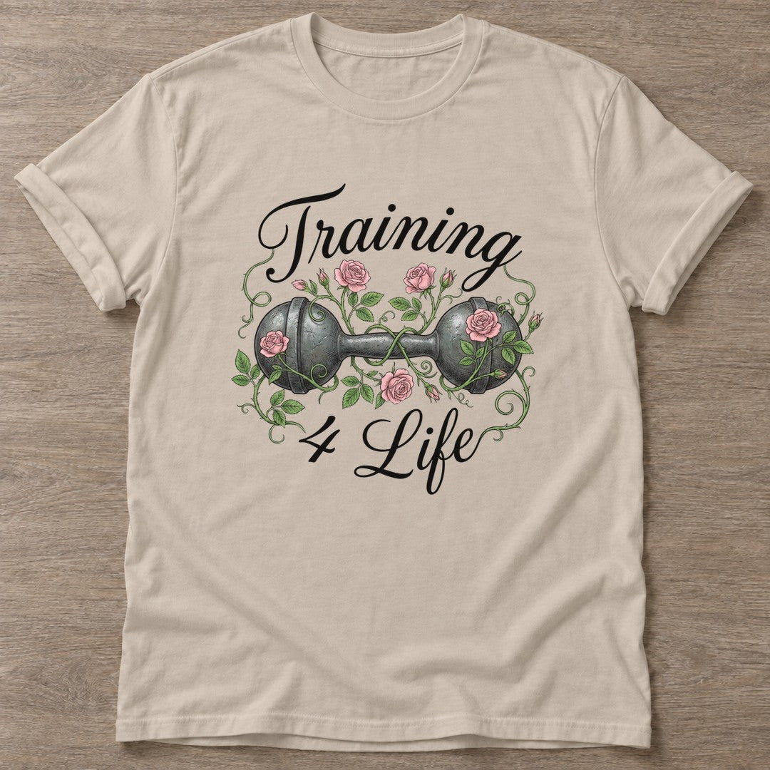 Sand Iron Rose T-shirt — floral strength design, for women who train