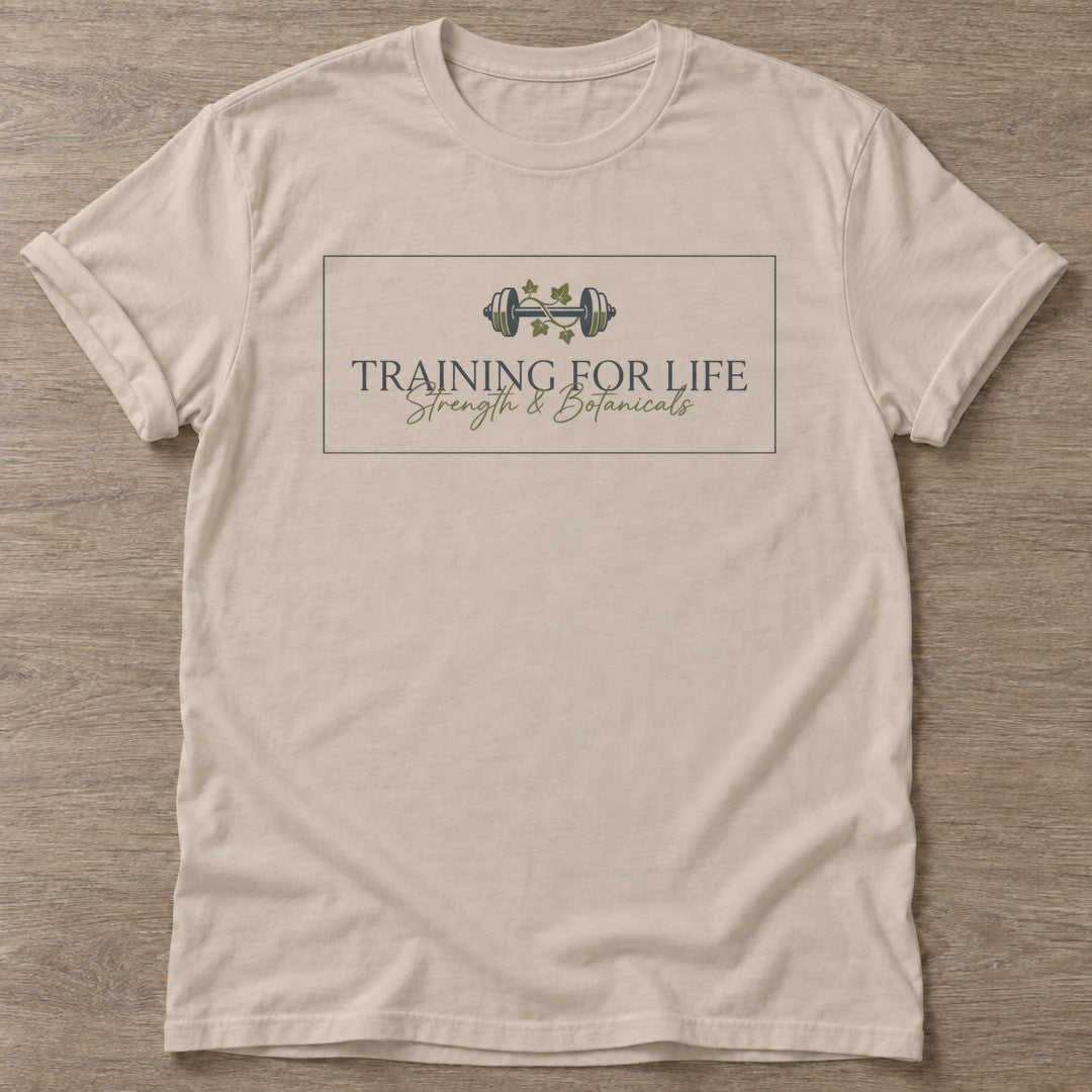 Sand Botanical Grind T-shirt — floral strength design, for women who train