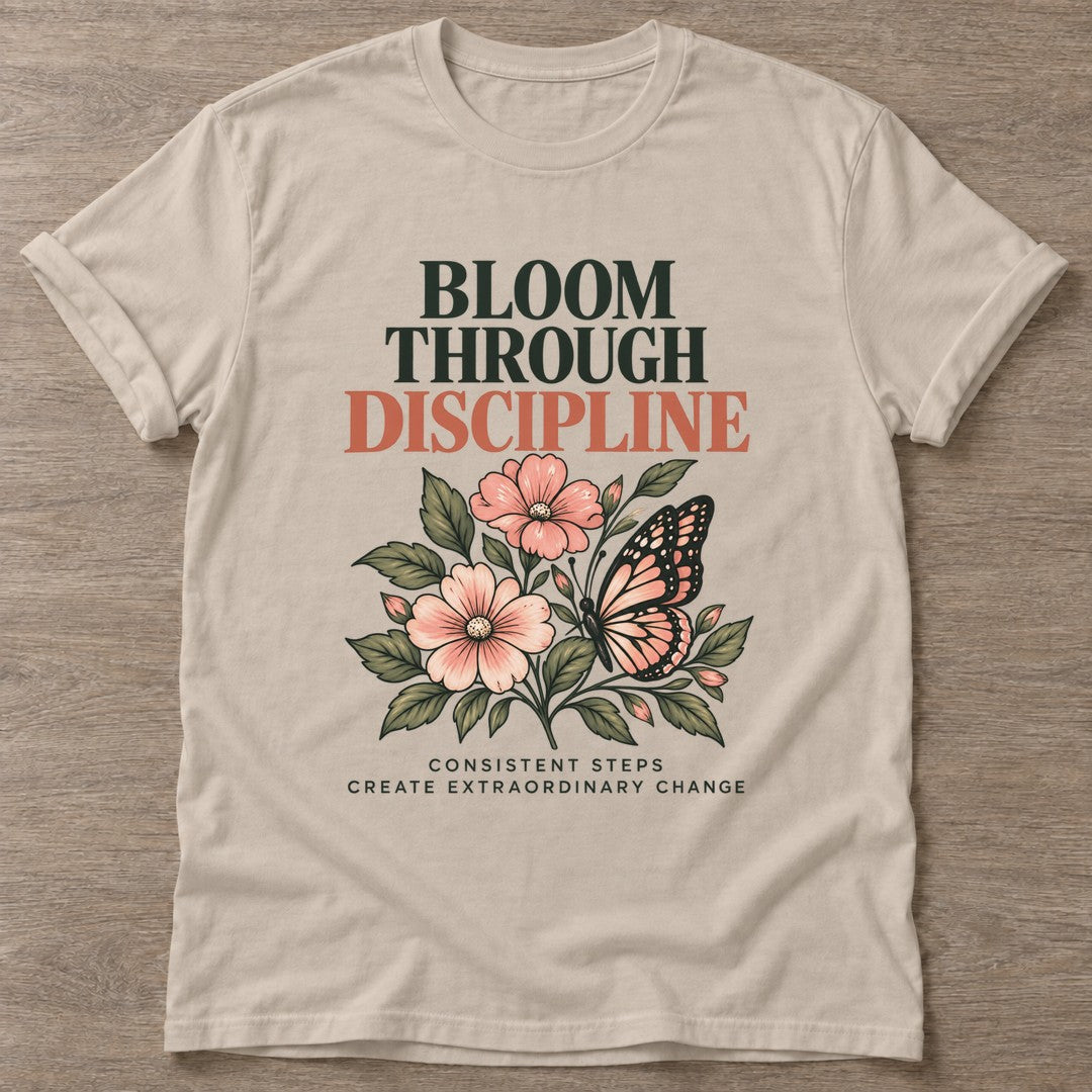 Sand Bloom Daily T-shirt — floral strength design, for women who train