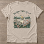 Sand Courage In Motion T-shirt — motivational slogan design, for women who train