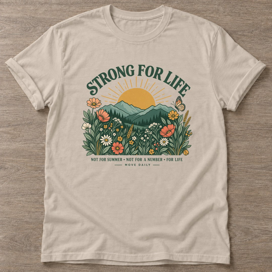 Sand Wildflower Strength T-shirt — floral strength design, for women who train