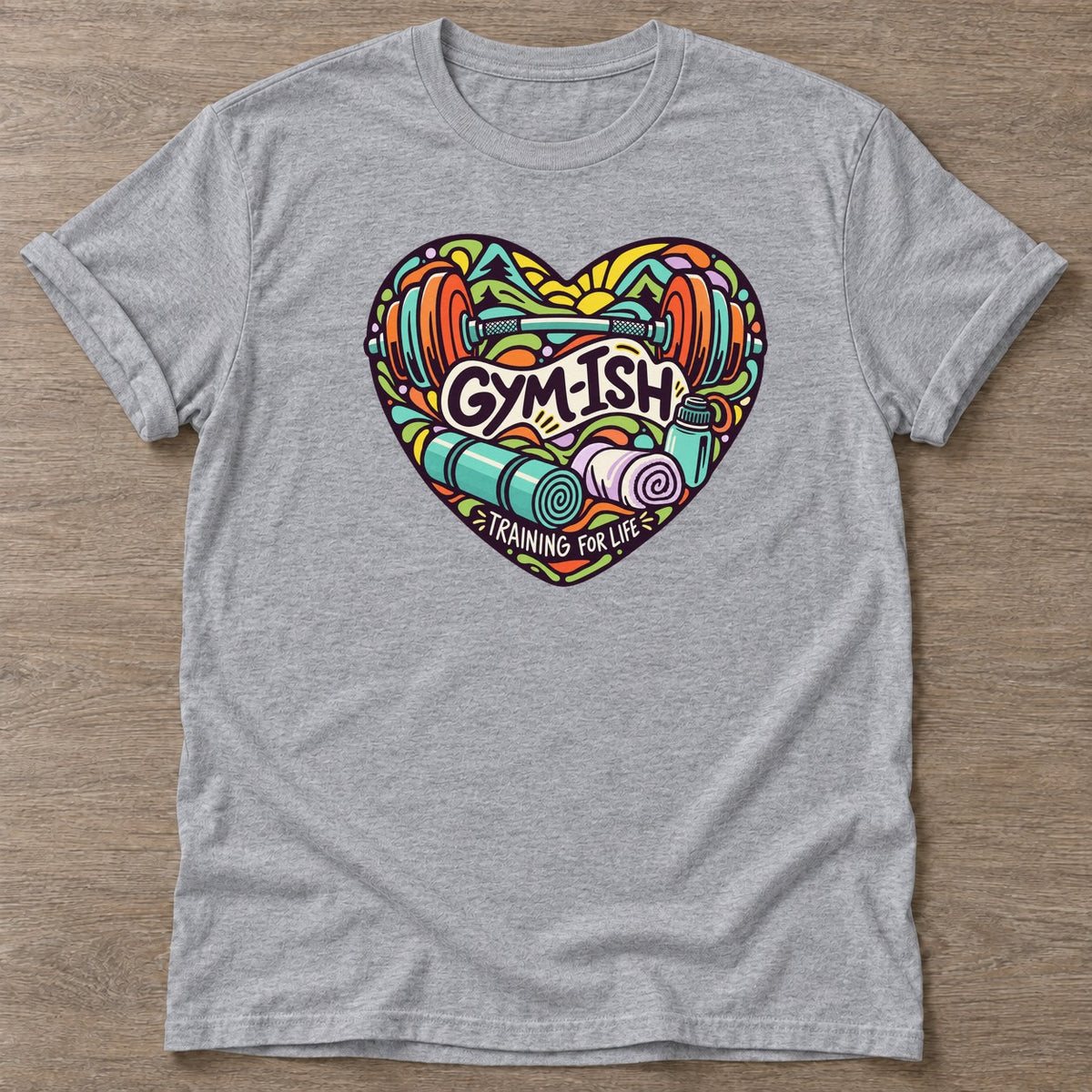 Sport Grey Gym-ish Heart T-shirt — funny gym slogan, for women who train and laugh about it