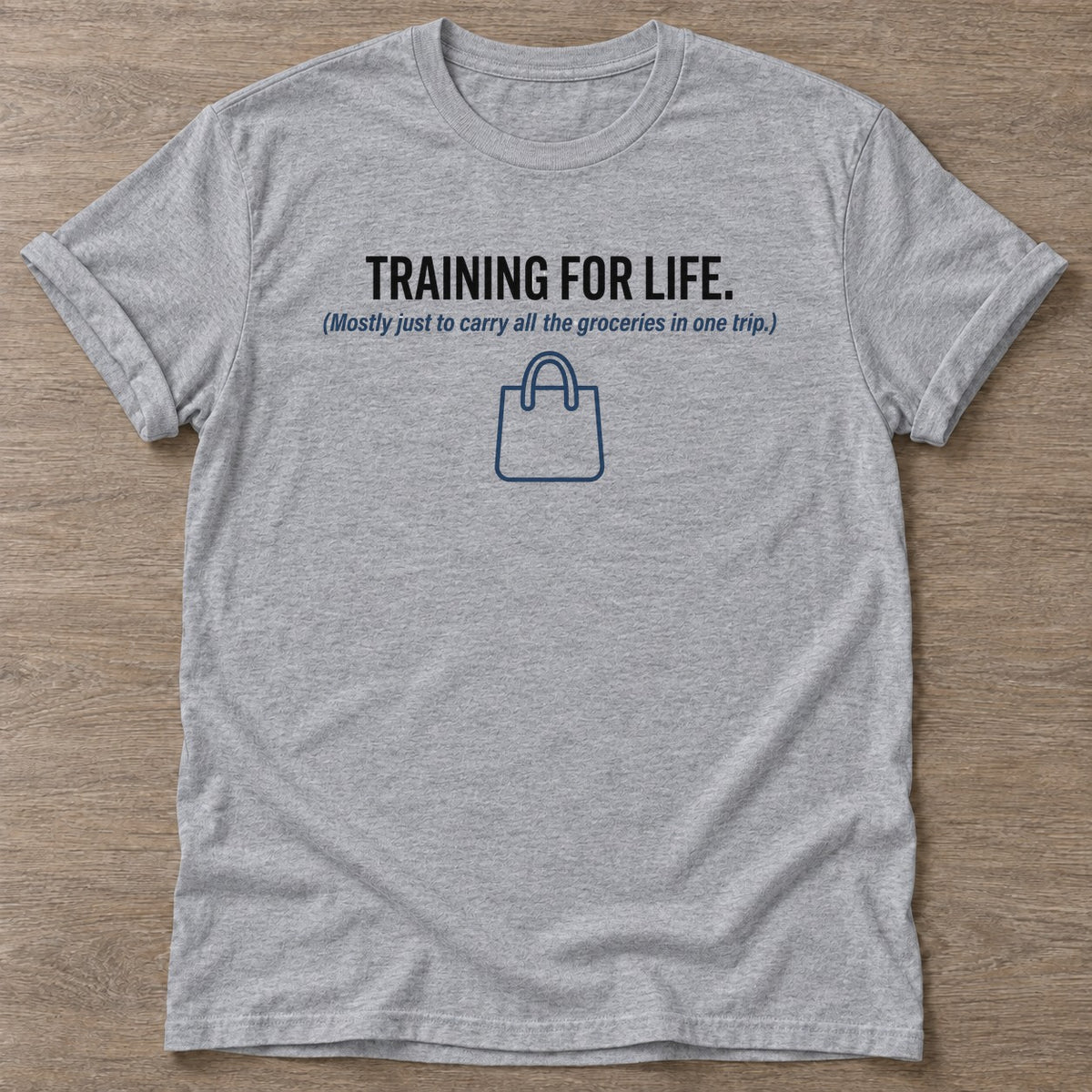 Sport Grey Grocery Gains T-shirt — funny gym slogan, for women who train and laugh about it
