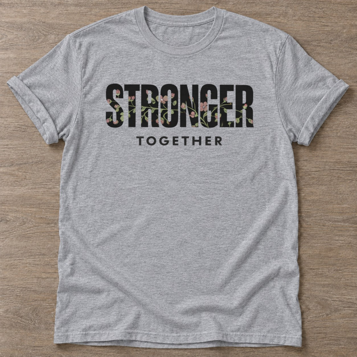 Sport Grey Blooming Strength T-shirt — floral strength design, for women who train