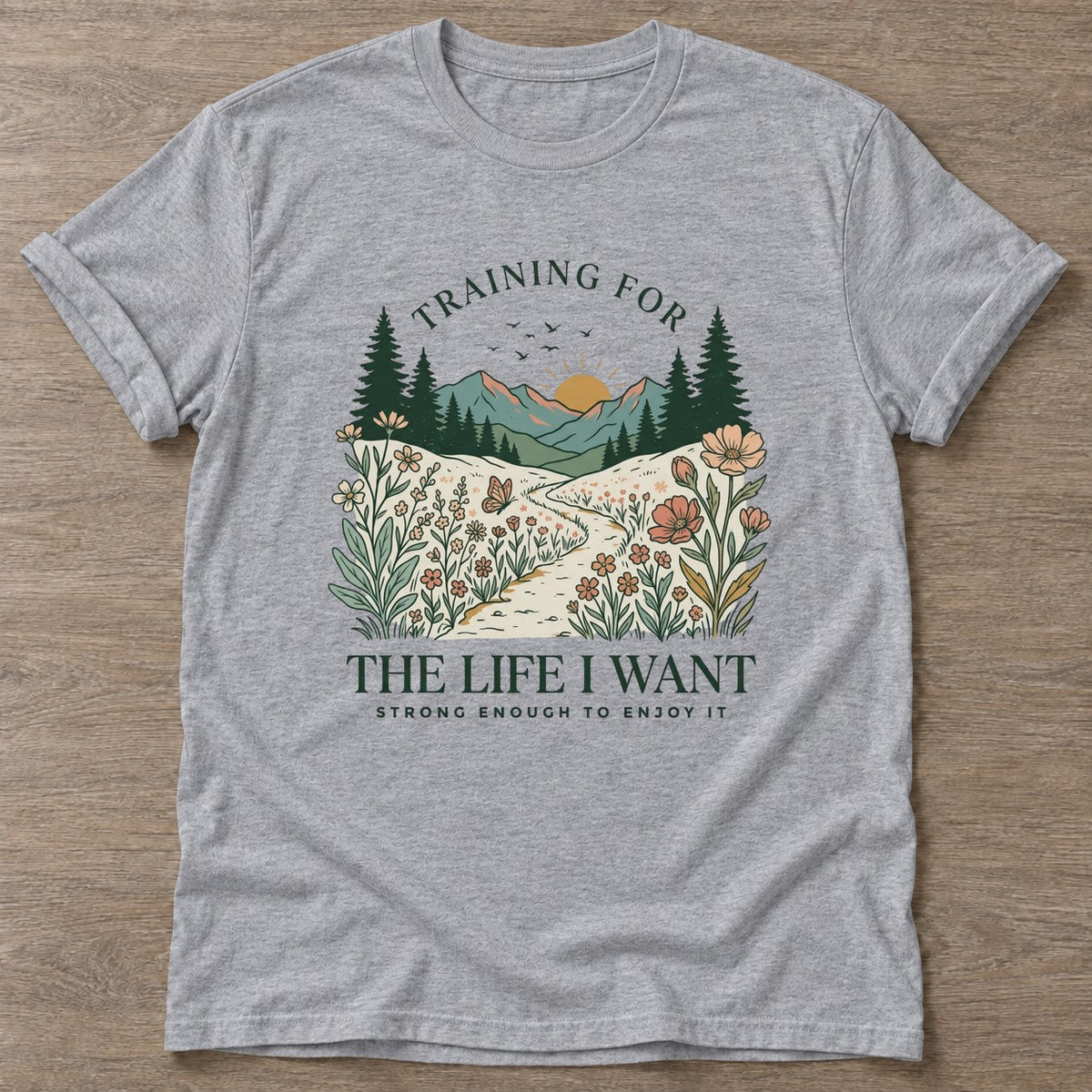 Sport Grey Enjoy The Climb T-shirt — motivational slogan design, for women who train