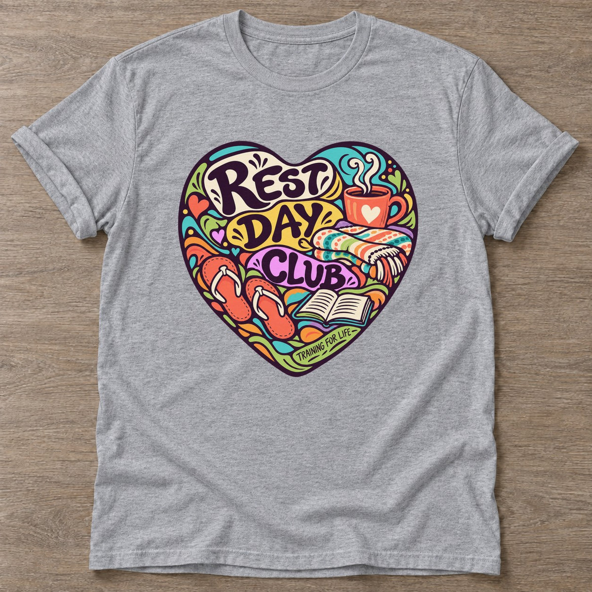 Sport Grey Rest Day Club T-shirt — rest and recovery design, for women who train