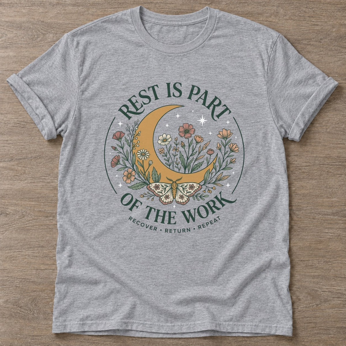 Sport Grey Moonlight Recovery T-shirt — rest and recovery design, for women who train