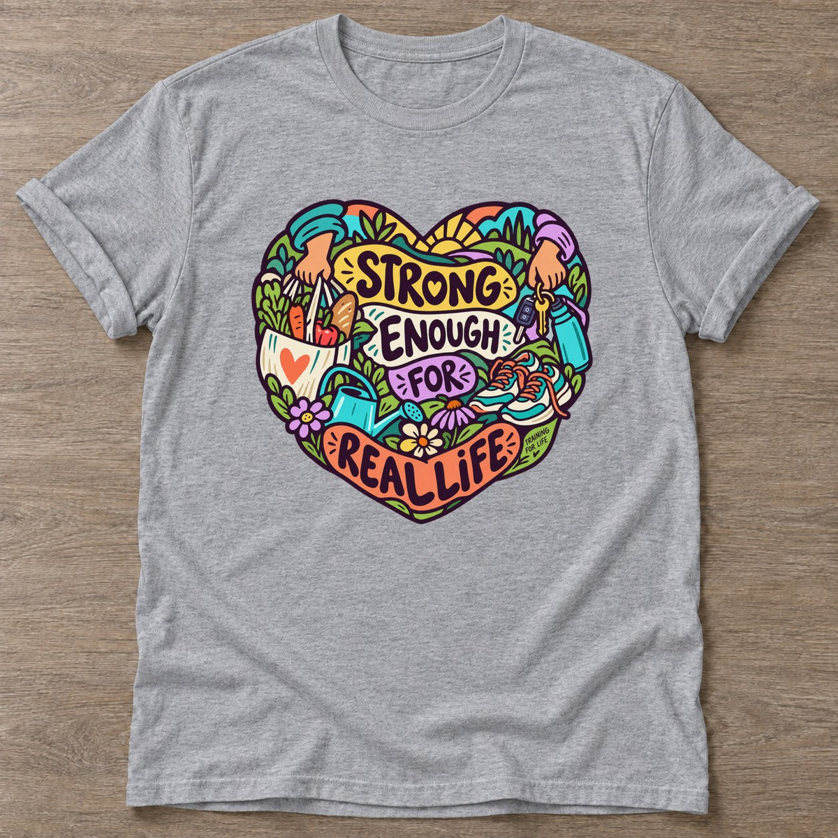 Sport Grey Strong Enough T-shirt — body positive design, for every body in the gym