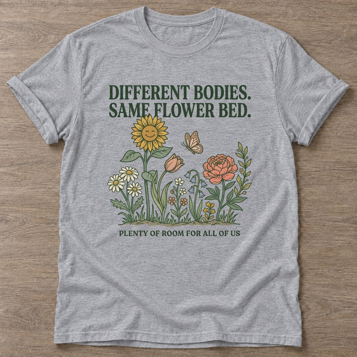 Sport Grey Different Bodies T-shirt — body positive design, for every body in the gym