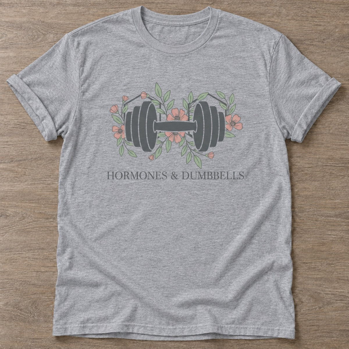 Sport Grey Floral Grind T-shirt — floral strength design, for women who train