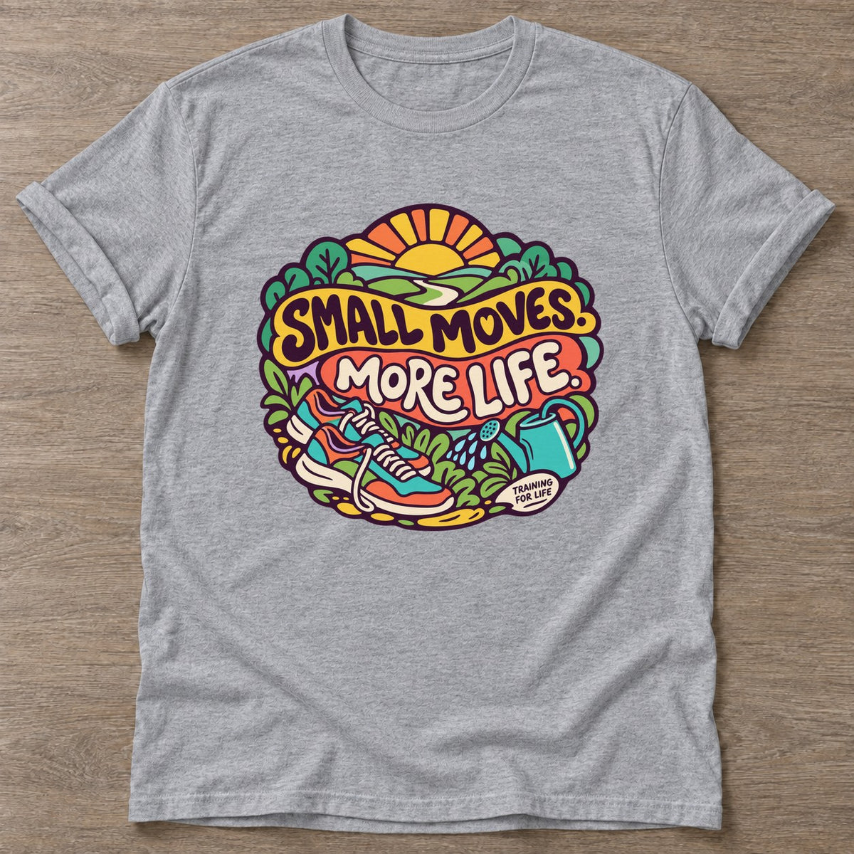 Sport Grey Small Moves T-shirt — growth mindset design, for women building a habit