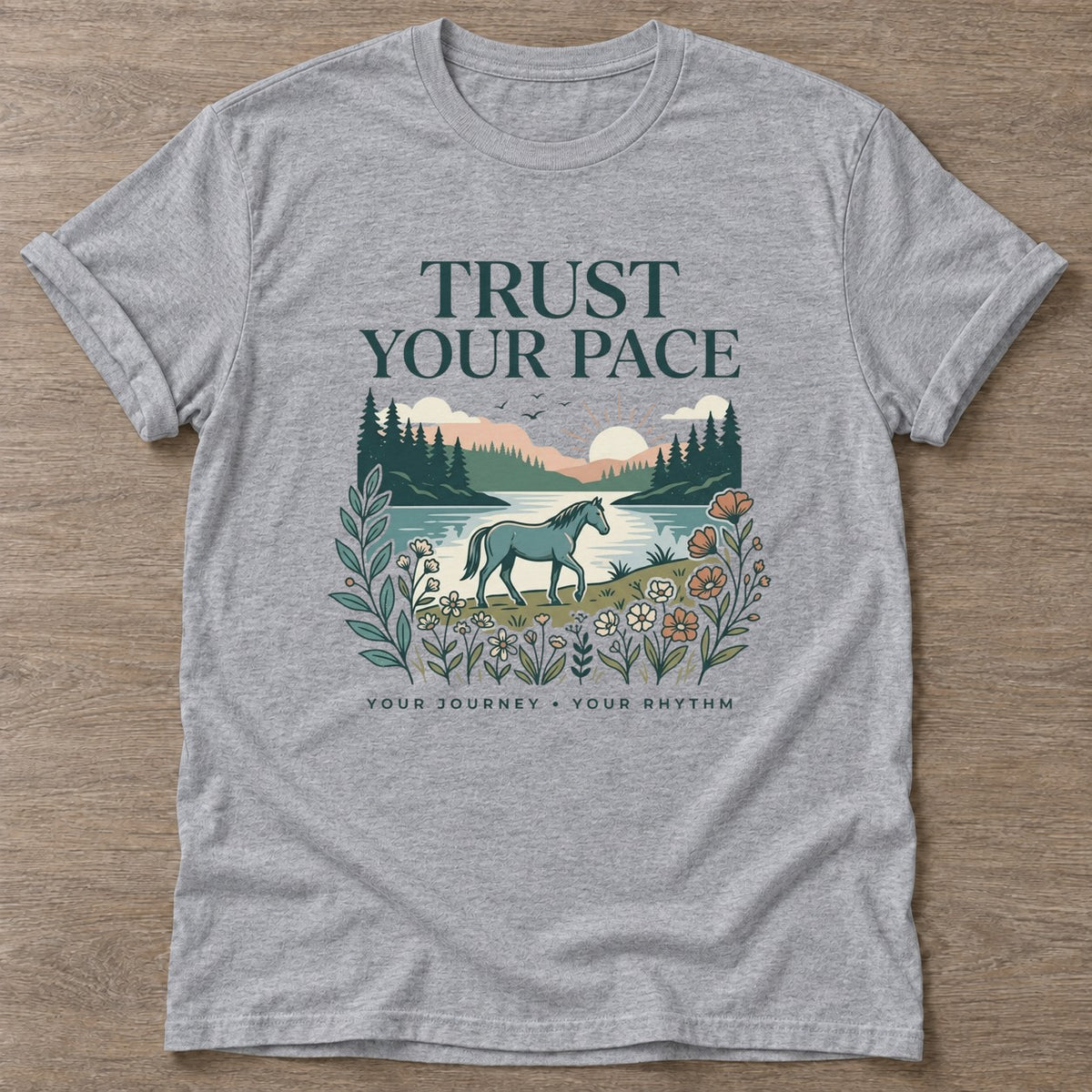 Sport Grey Journey Rhythm T-shirt — motivational slogan design, for women who train