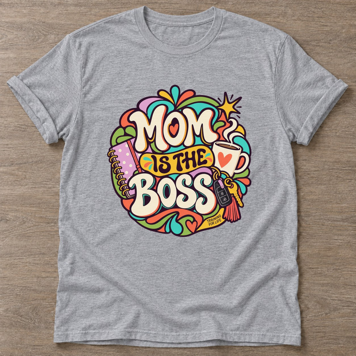 Sport Grey Boss Mom T-shirt — motivational slogan design, for women who train