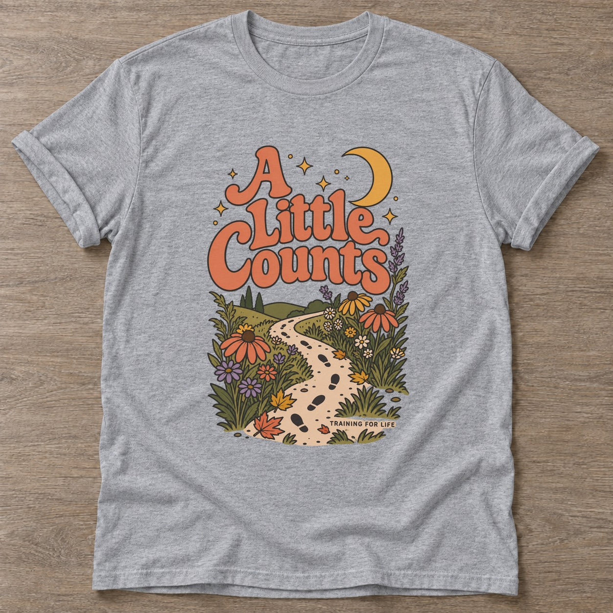 Sport Grey Wildflower Path T-shirt — floral strength design, for women who train