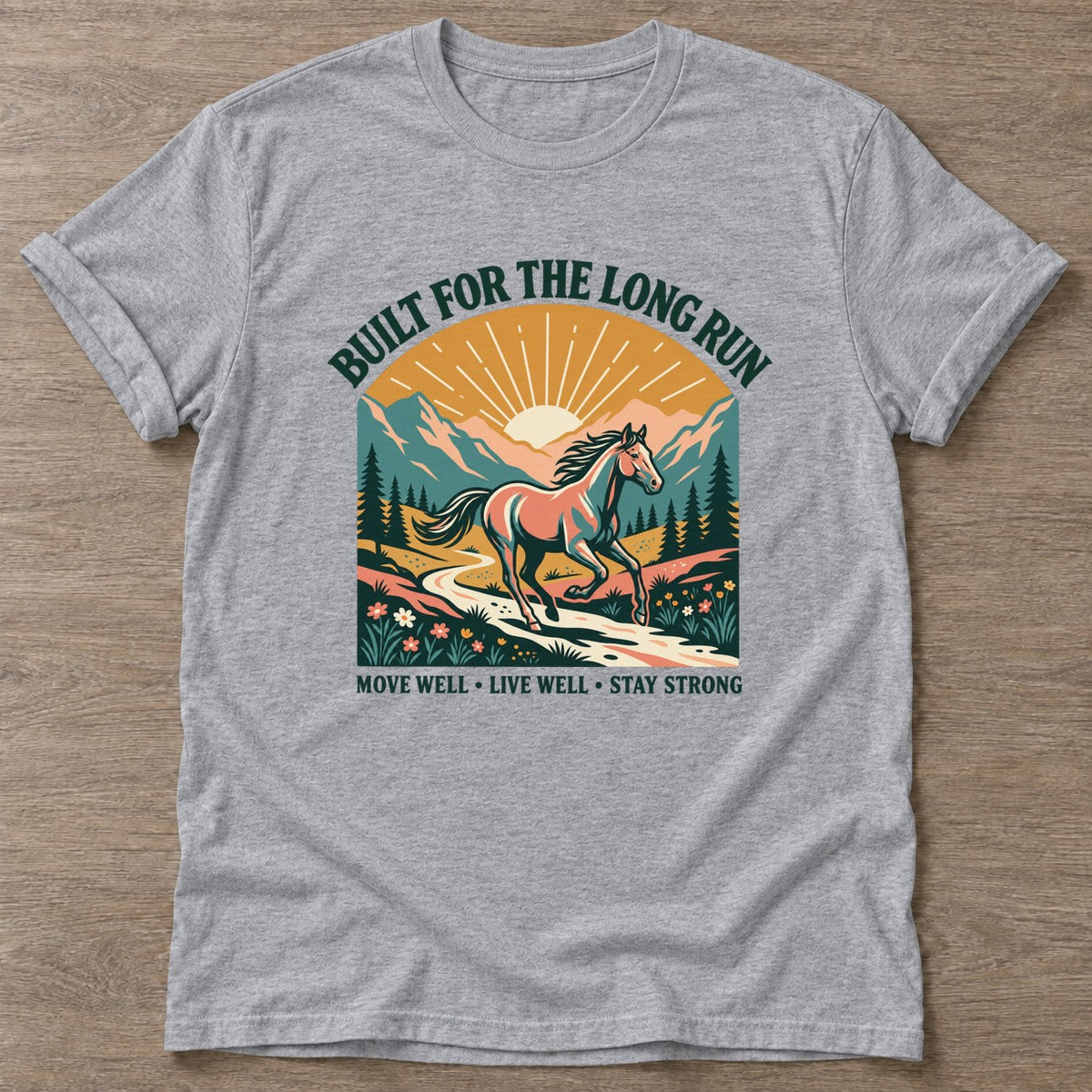 Sport Grey Long Run Horse T-shirt — running design, for women who run