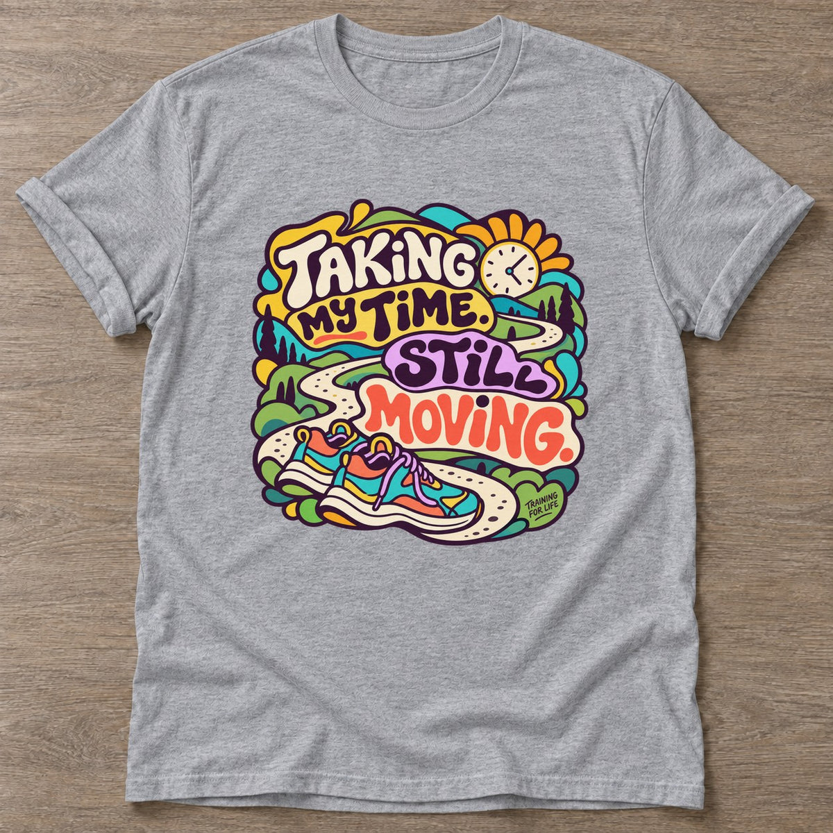Sport Grey Still Moving T-shirt — longevity training design, for women over 40