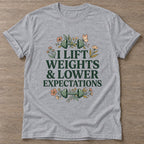 Sport Grey Lift And Lower T-shirt — weightlifting design, for women who lift
