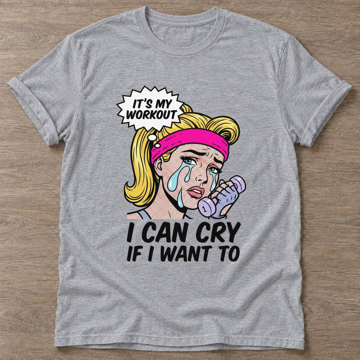 Sport Grey Sweat Tears T-shirt — funny gym slogan, for women who train and laugh about it