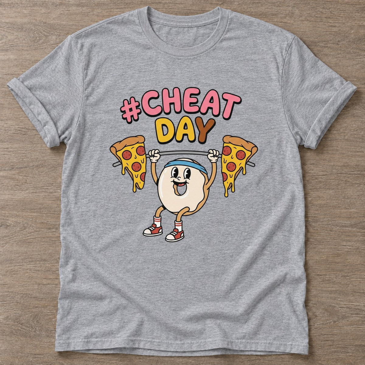 Sport Grey Pizza Lift T-shirt — funny gym slogan, for women who train and laugh about it