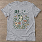 Sport Grey Practice Blooms T-shirt — growth mindset design, for women building a habit