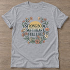 Sport Grey Full Life Philosophy T-shirt — motivational slogan design, for women who train