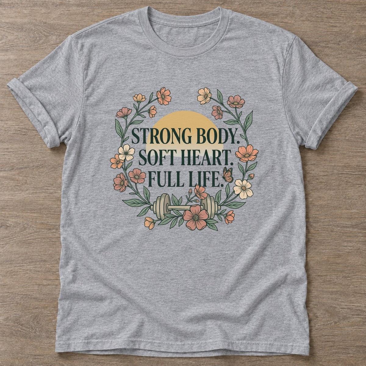 Sport Grey Full Life Philosophy T-shirt — motivational slogan design, for women who train