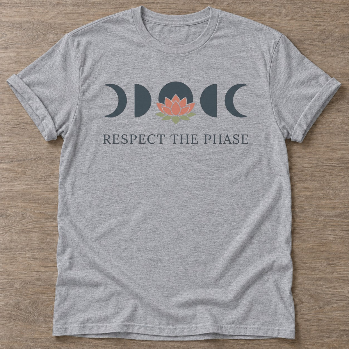 Sport Grey Moon Lotus T-shirt — rest and recovery design, for women who train