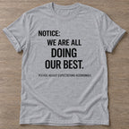Sport Grey Realistic Standards T-shirt — funny gym slogan, for women who train and laugh about it