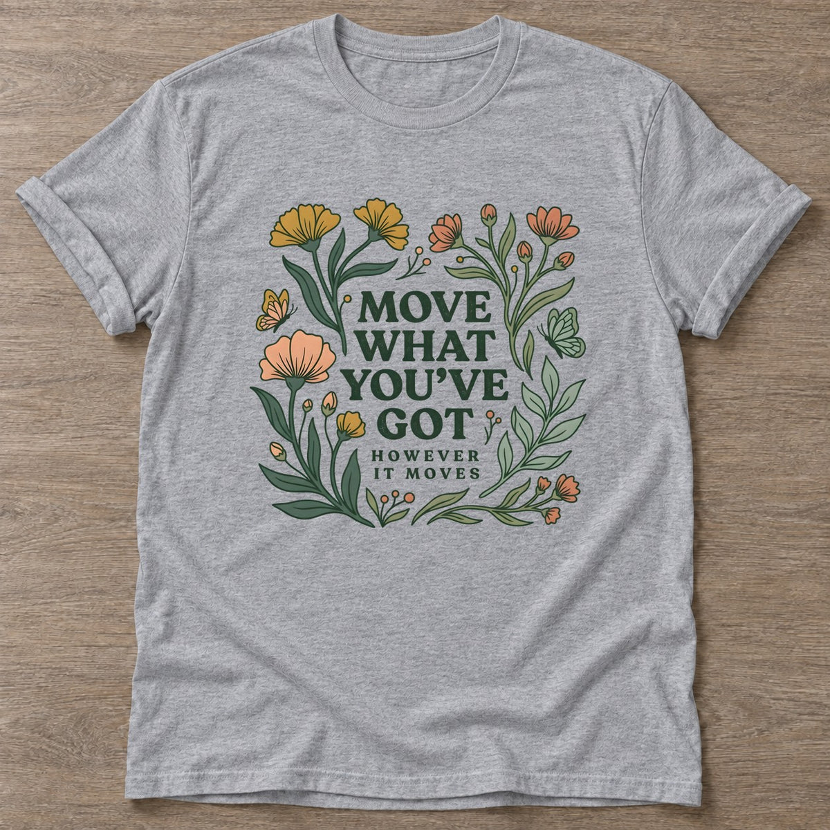 Sport Grey Growth Motion T-shirt — growth mindset design, for women building a habit