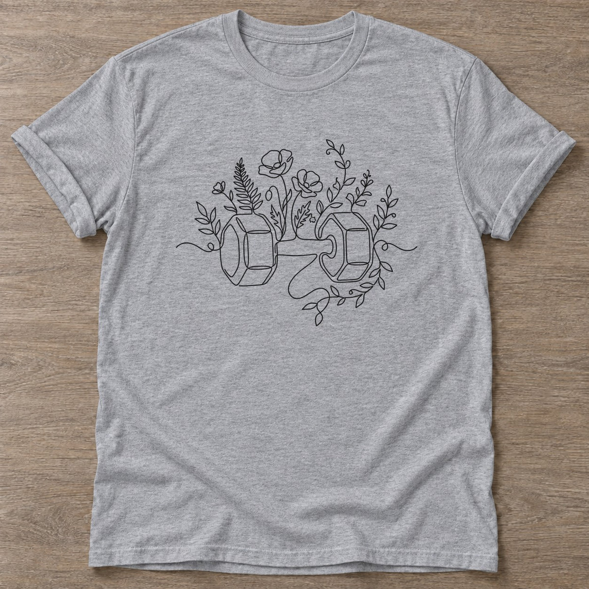 Sport Grey Strength Blooms T-shirt — floral strength design, for women who train