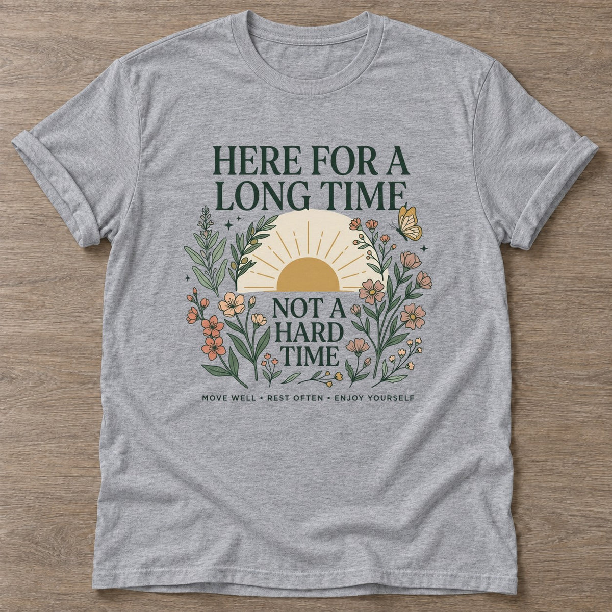 Sport Grey Long Time Energy T-shirt — longevity training design, for women over 40