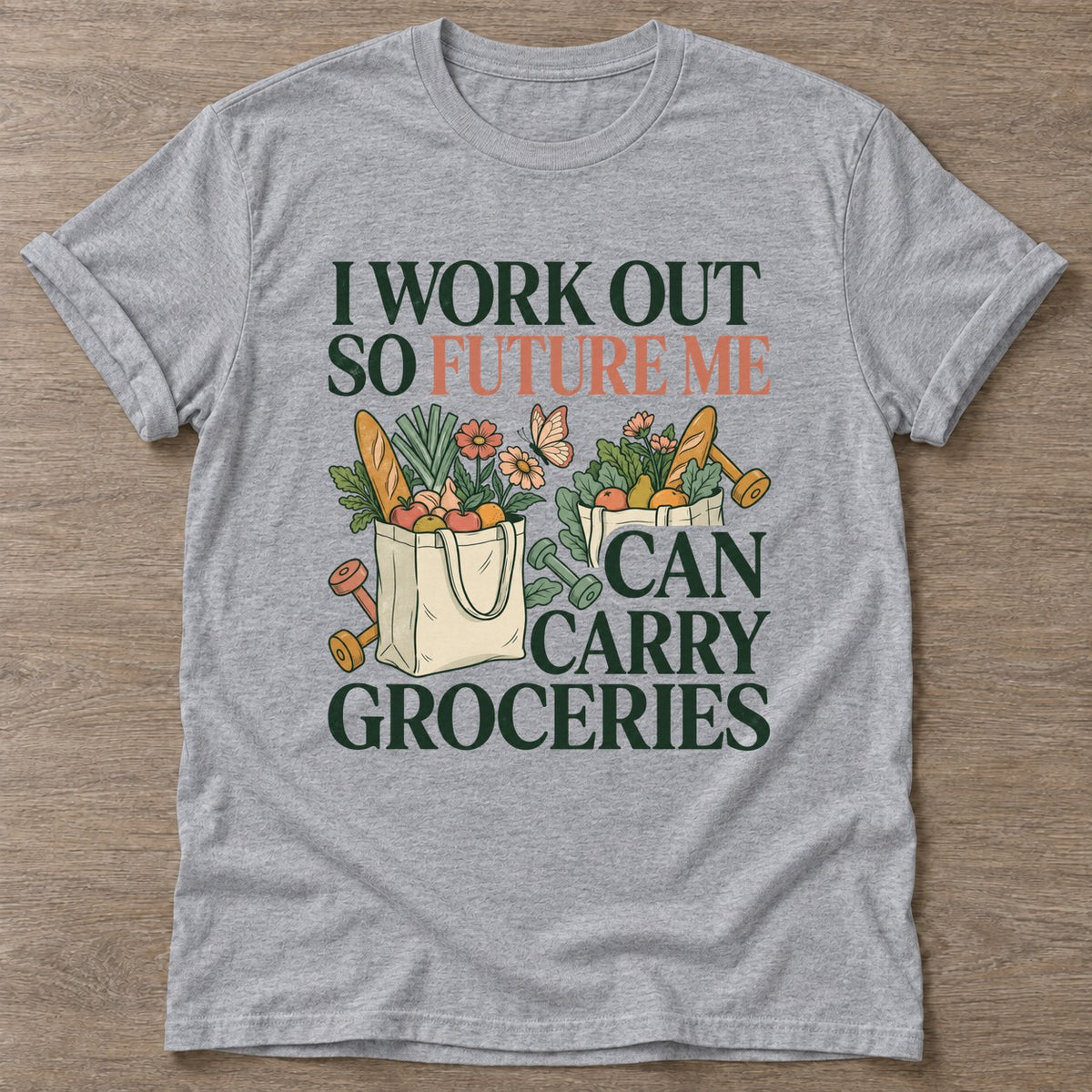 Sport Grey Workout Payoff T-shirt — motivational slogan design, for women who train