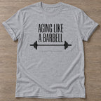 Sport Grey Barbell Aging T-shirt — longevity training design, for women over 40